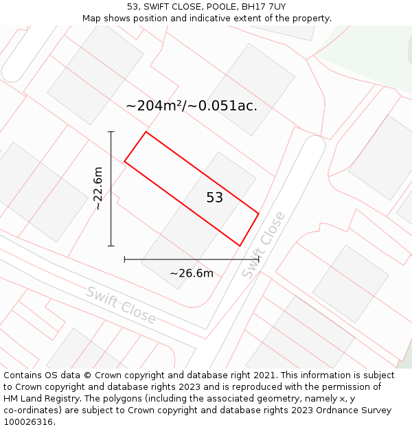 53, SWIFT CLOSE, POOLE, BH17 7UY: Plot and title map