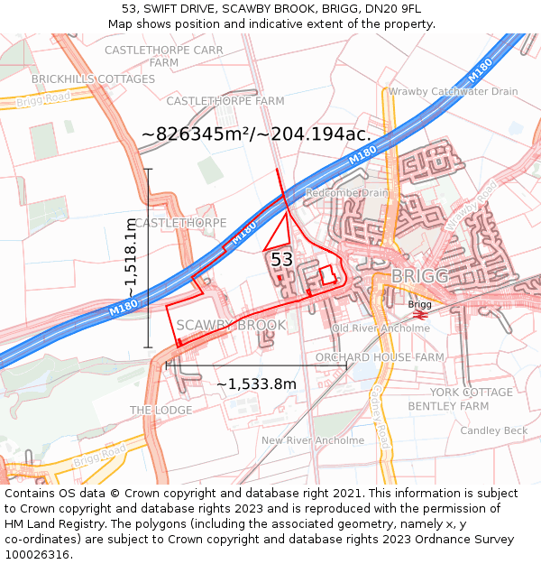 53, SWIFT DRIVE, SCAWBY BROOK, BRIGG, DN20 9FL: Plot and title map