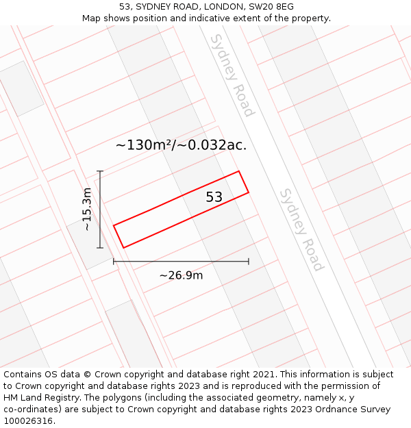53, SYDNEY ROAD, LONDON, SW20 8EG: Plot and title map