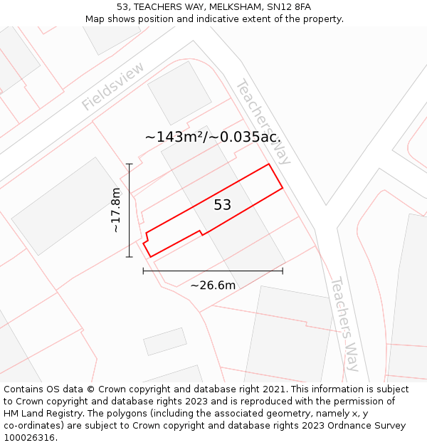 53, TEACHERS WAY, MELKSHAM, SN12 8FA: Plot and title map