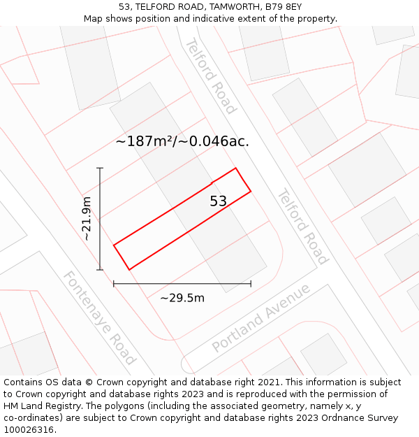 53, TELFORD ROAD, TAMWORTH, B79 8EY: Plot and title map