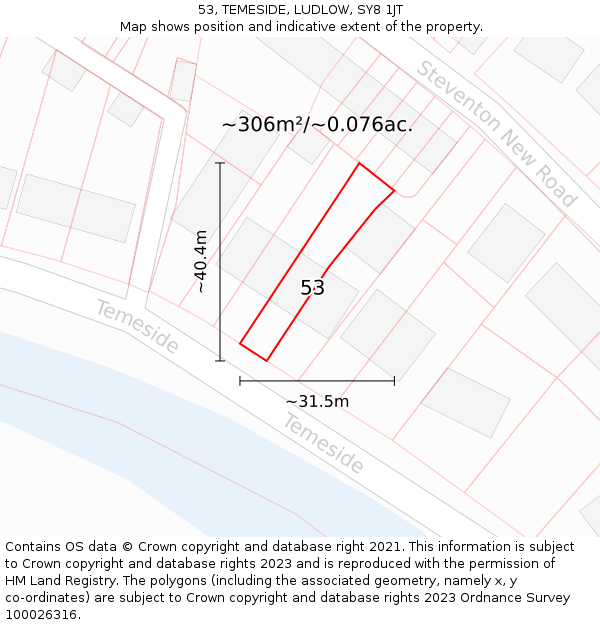 53, TEMESIDE, LUDLOW, SY8 1JT: Plot and title map