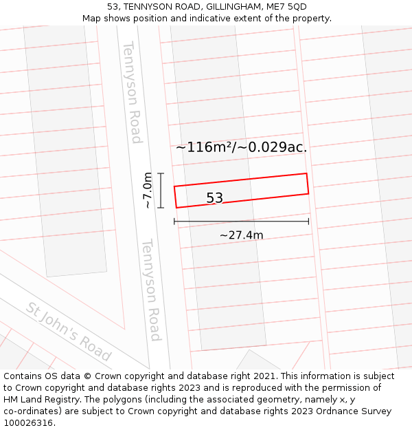 53, TENNYSON ROAD, GILLINGHAM, ME7 5QD: Plot and title map