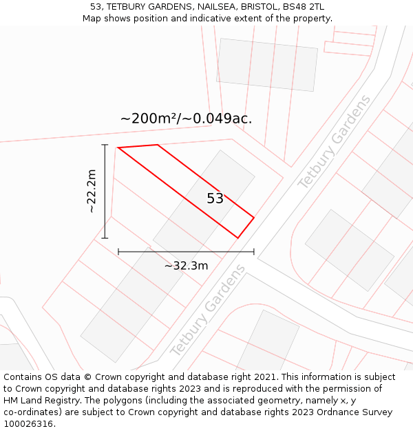 53, TETBURY GARDENS, NAILSEA, BRISTOL, BS48 2TL: Plot and title map