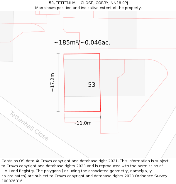 53, TETTENHALL CLOSE, CORBY, NN18 9PJ: Plot and title map
