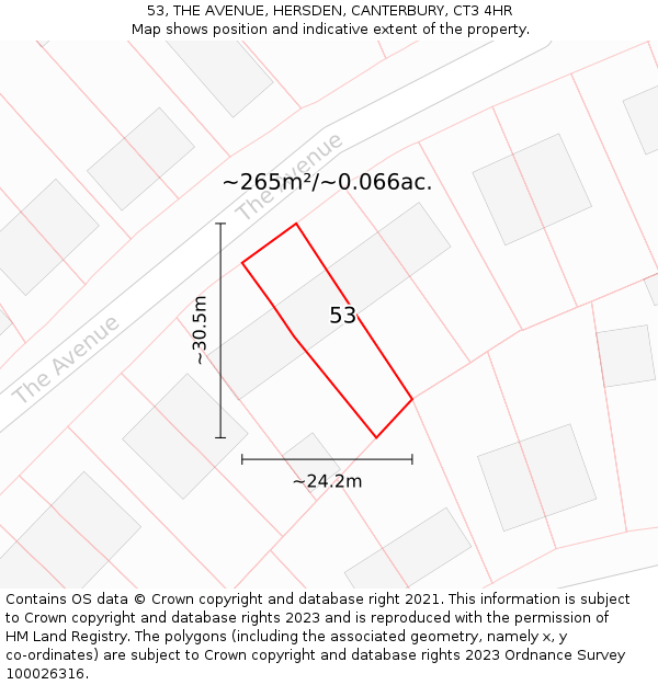 53, THE AVENUE, HERSDEN, CANTERBURY, CT3 4HR: Plot and title map