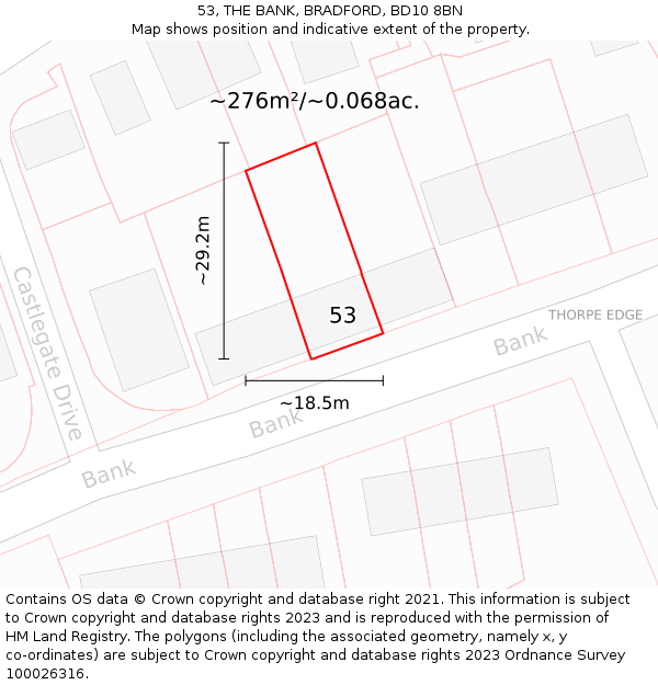 53, THE BANK, BRADFORD, BD10 8BN: Plot and title map