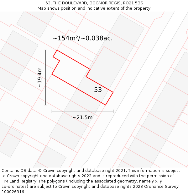 53, THE BOULEVARD, BOGNOR REGIS, PO21 5BS: Plot and title map
