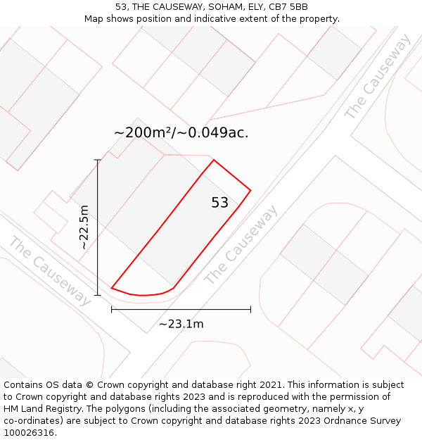 53, THE CAUSEWAY, SOHAM, ELY, CB7 5BB: Plot and title map