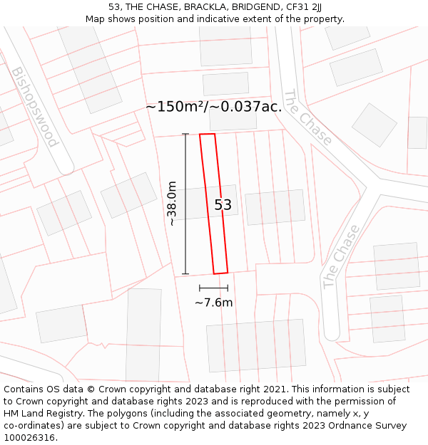 53, THE CHASE, BRACKLA, BRIDGEND, CF31 2JJ: Plot and title map
