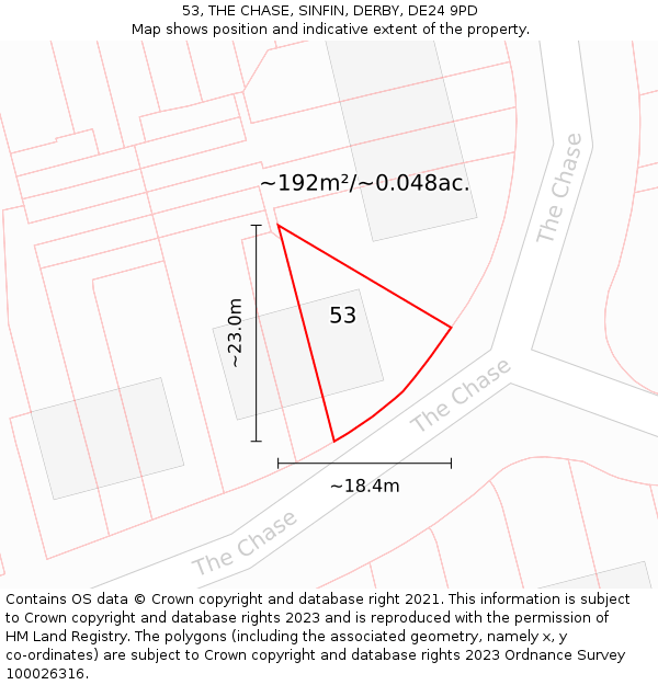53, THE CHASE, SINFIN, DERBY, DE24 9PD: Plot and title map