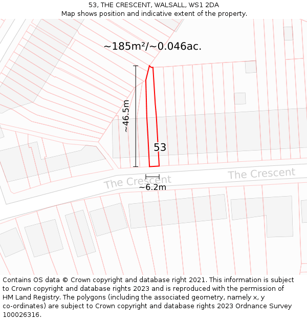53, THE CRESCENT, WALSALL, WS1 2DA: Plot and title map