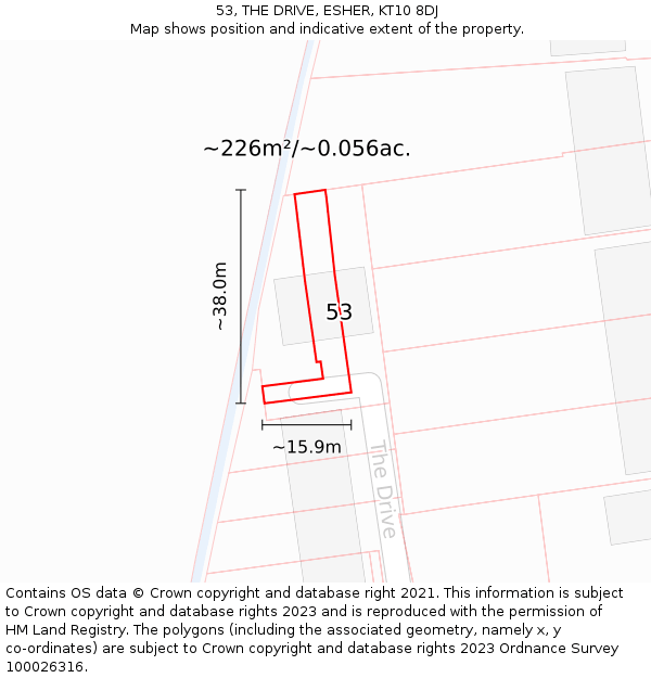 53, THE DRIVE, ESHER, KT10 8DJ: Plot and title map
