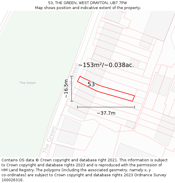 53, THE GREEN, WEST DRAYTON, UB7 7PW: Plot and title map