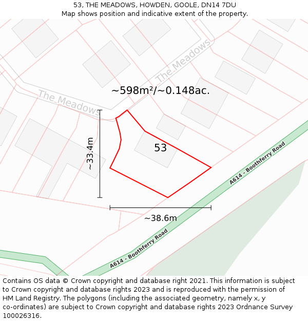 53, THE MEADOWS, HOWDEN, GOOLE, DN14 7DU: Plot and title map