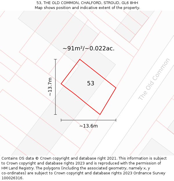 53, THE OLD COMMON, CHALFORD, STROUD, GL6 8HH: Plot and title map