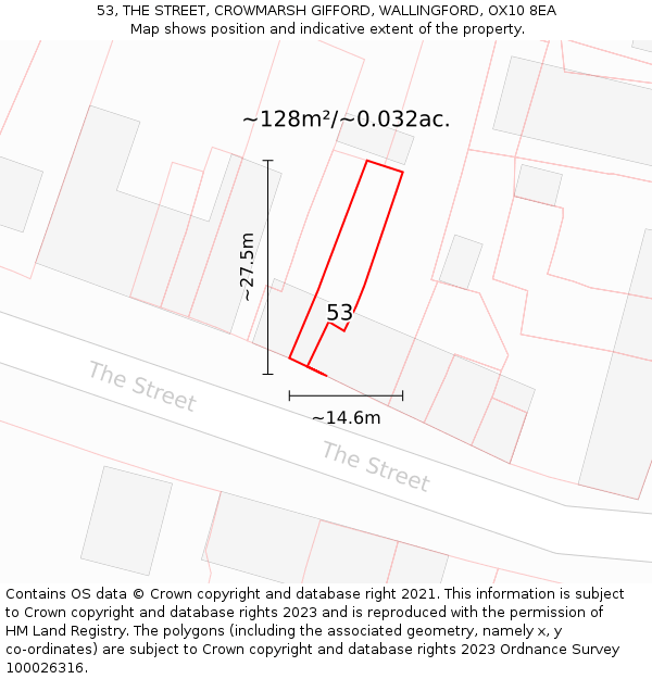 53, THE STREET, CROWMARSH GIFFORD, WALLINGFORD, OX10 8EA: Plot and title map