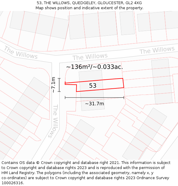 53, THE WILLOWS, QUEDGELEY, GLOUCESTER, GL2 4XG: Plot and title map