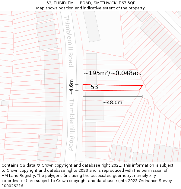53, THIMBLEMILL ROAD, SMETHWICK, B67 5QP: Plot and title map