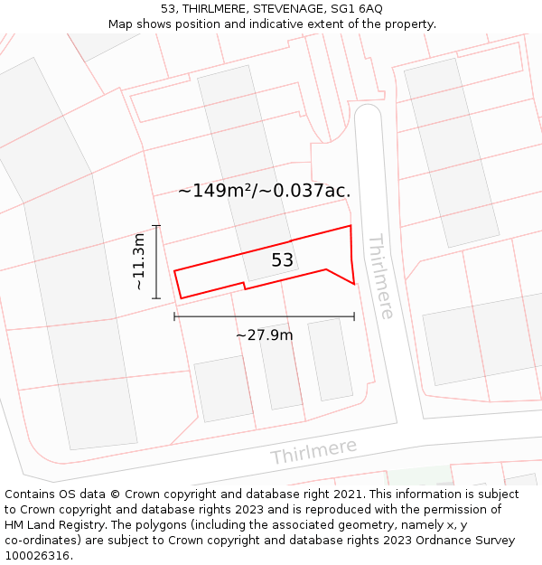 53, THIRLMERE, STEVENAGE, SG1 6AQ: Plot and title map