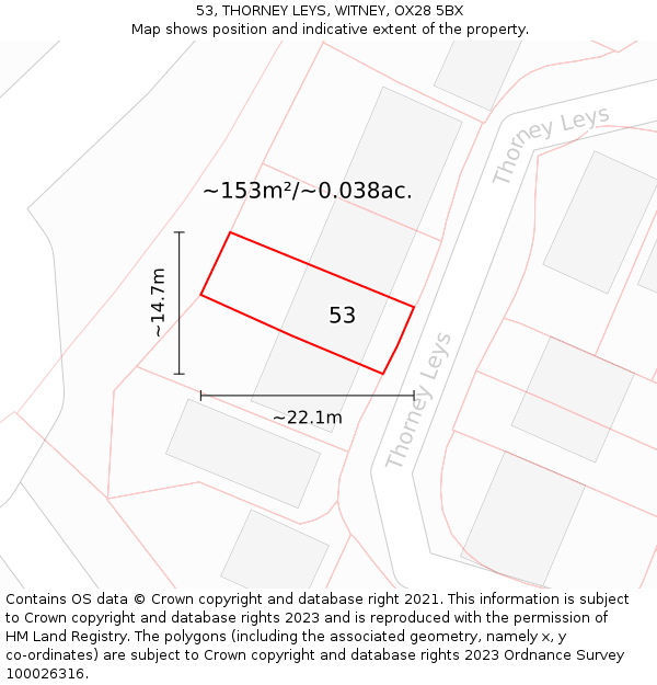 53, THORNEY LEYS, WITNEY, OX28 5BX: Plot and title map
