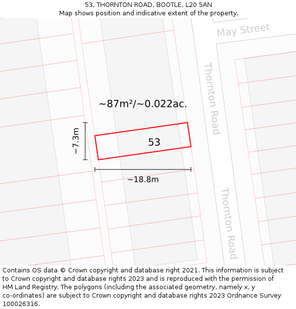53, THORNTON ROAD, BOOTLE, L20 5AN: Plot and title map