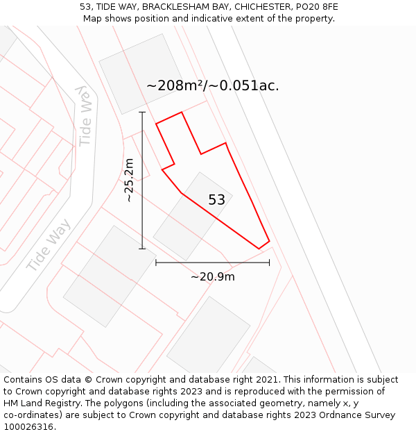 53, TIDE WAY, BRACKLESHAM BAY, CHICHESTER, PO20 8FE: Plot and title map