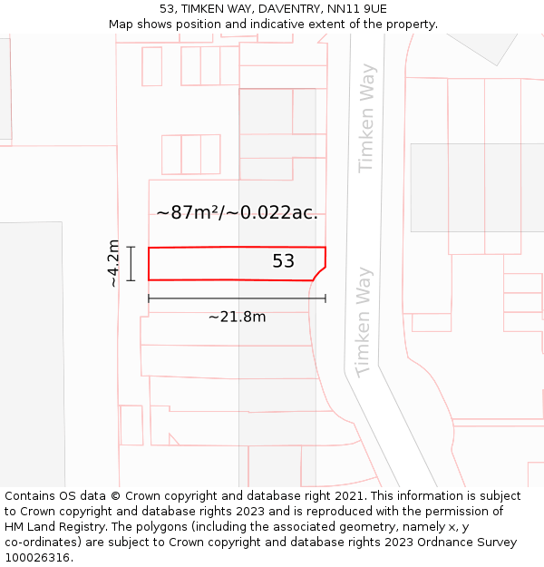53, TIMKEN WAY, DAVENTRY, NN11 9UE: Plot and title map