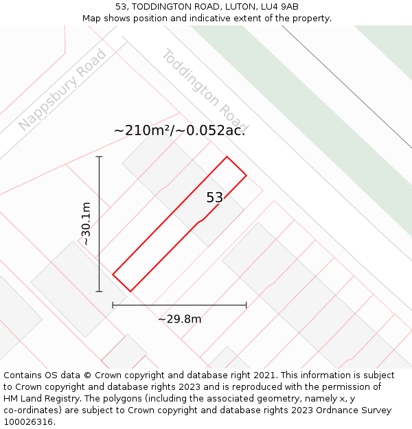 53, TODDINGTON ROAD, LUTON, LU4 9AB: Plot and title map