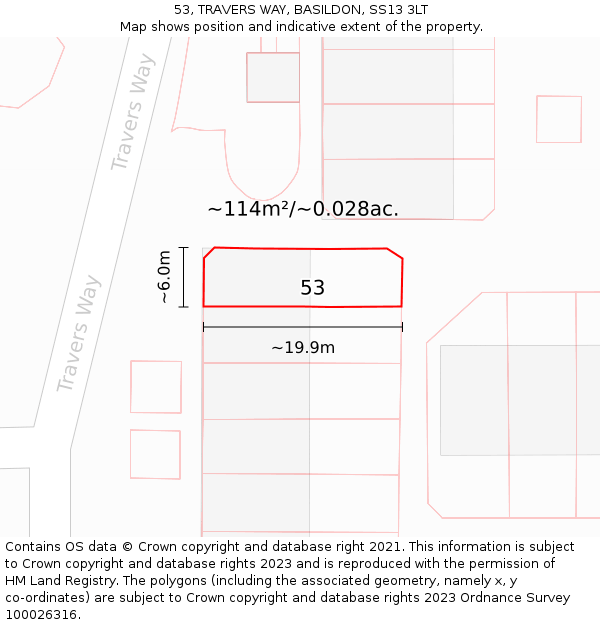 53, TRAVERS WAY, BASILDON, SS13 3LT: Plot and title map