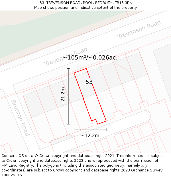 53, TREVENSON ROAD, POOL, REDRUTH, TR15 3PN: Plot and title map