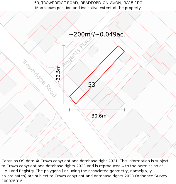 53, TROWBRIDGE ROAD, BRADFORD-ON-AVON, BA15 1EG: Plot and title map