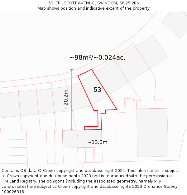 53, TRUSCOTT AVENUE, SWINDON, SN25 2PN: Plot and title map