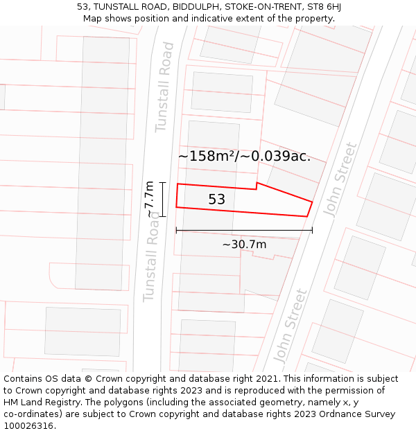 53, TUNSTALL ROAD, BIDDULPH, STOKE-ON-TRENT, ST8 6HJ: Plot and title map