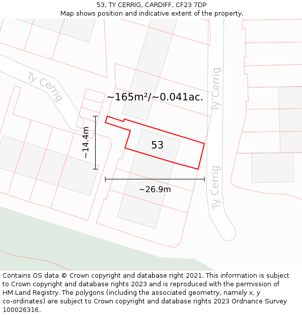 53, TY CERRIG, CARDIFF, CF23 7DP: Plot and title map