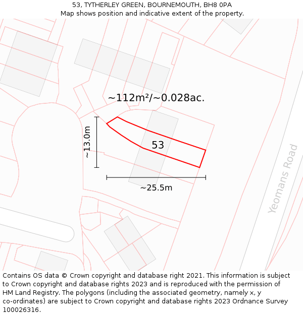 53, TYTHERLEY GREEN, BOURNEMOUTH, BH8 0PA: Plot and title map