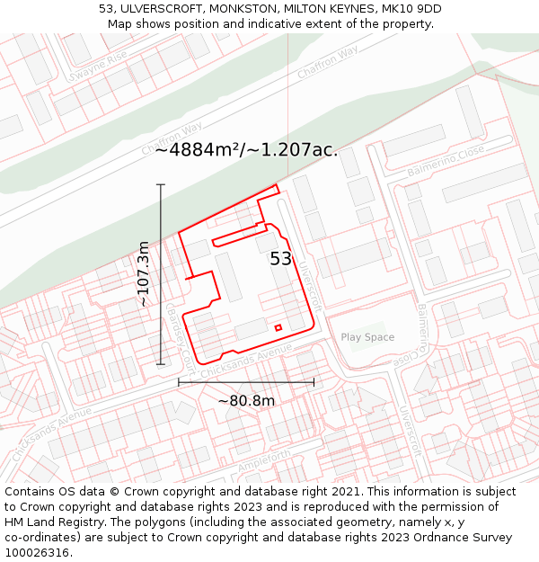 53, ULVERSCROFT, MONKSTON, MILTON KEYNES, MK10 9DD: Plot and title map