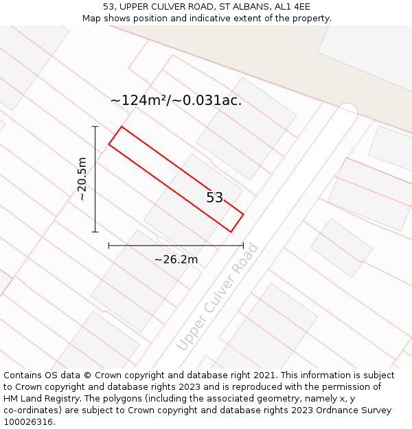 53, UPPER CULVER ROAD, ST ALBANS, AL1 4EE: Plot and title map