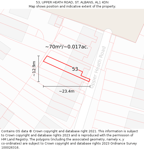 53, UPPER HEATH ROAD, ST. ALBANS, AL1 4DN: Plot and title map
