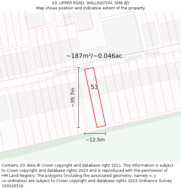 53, UPPER ROAD, WALLINGTON, SM6 8JY: Plot and title map