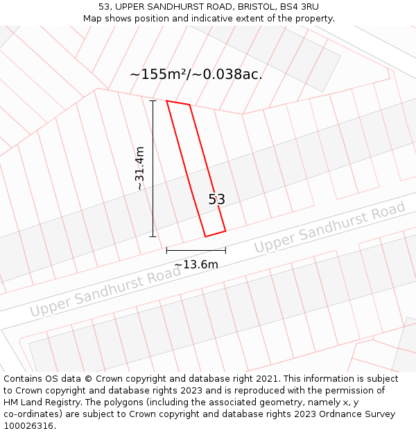 53, UPPER SANDHURST ROAD, BRISTOL, BS4 3RU: Plot and title map