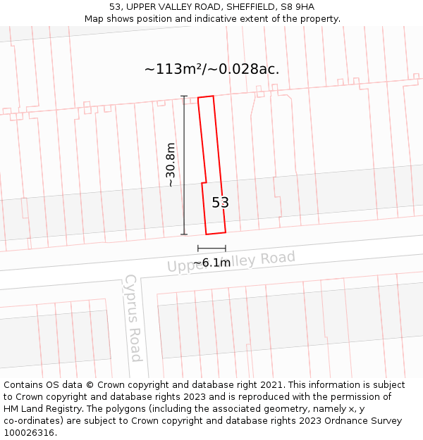 53, UPPER VALLEY ROAD, SHEFFIELD, S8 9HA: Plot and title map