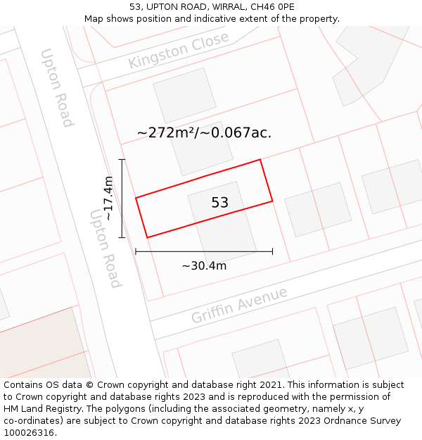 53, UPTON ROAD, WIRRAL, CH46 0PE: Plot and title map