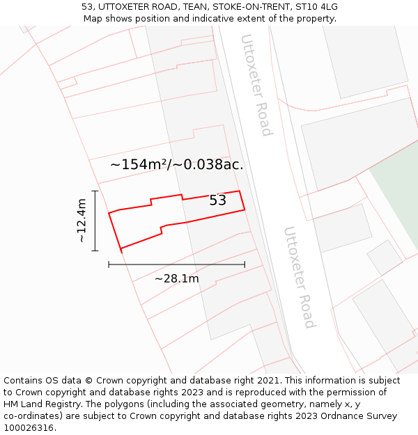 53, UTTOXETER ROAD, TEAN, STOKE-ON-TRENT, ST10 4LG: Plot and title map