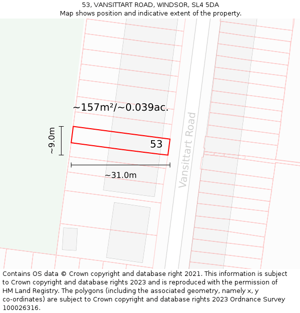 53, VANSITTART ROAD, WINDSOR, SL4 5DA: Plot and title map