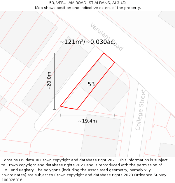 53, VERULAM ROAD, ST ALBANS, AL3 4DJ: Plot and title map