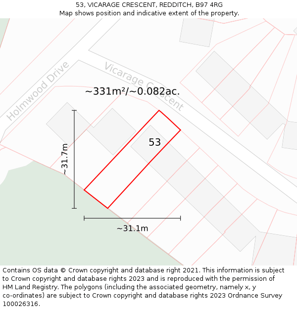 53, VICARAGE CRESCENT, REDDITCH, B97 4RG: Plot and title map