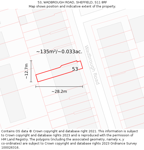 53, WADBROUGH ROAD, SHEFFIELD, S11 8RF: Plot and title map