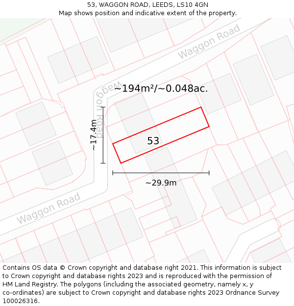 53, WAGGON ROAD, LEEDS, LS10 4GN: Plot and title map