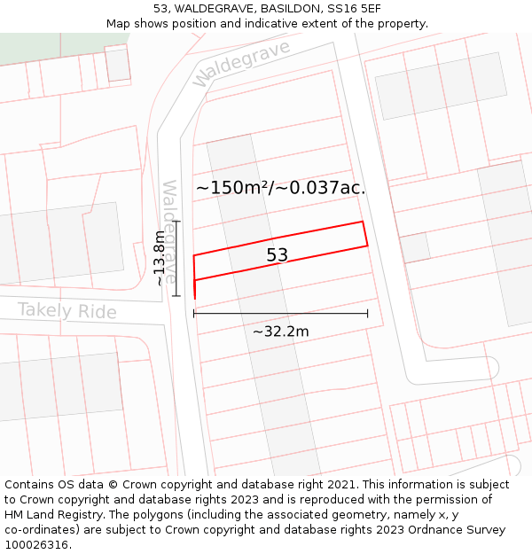 53, WALDEGRAVE, BASILDON, SS16 5EF: Plot and title map